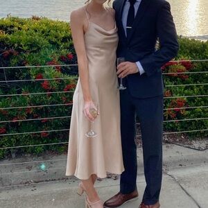 Show Me Your MuMu Gold Cowl Neck Slip Dress Midi